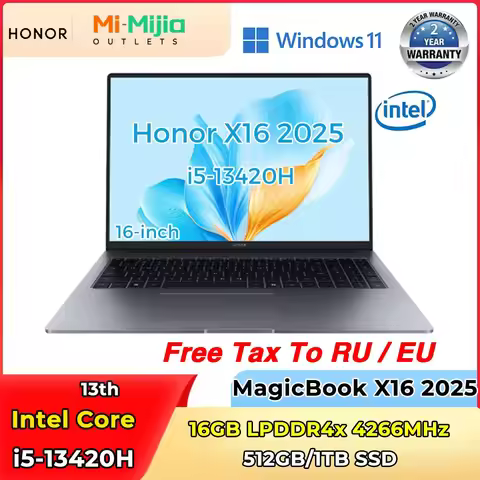 New Honor Laptop X16 2025 13th Intel Core I5-13420H 16G 512G/1TB SSD 16-inch 60Hz IPS Screen Ultra-t