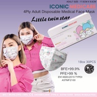 Iconic[4Ply Adult ] little twin stars MEDICAL FACE MASK (30PCS)