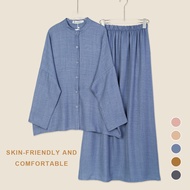 YOUMILIER Yujin Cotton Linen Set Iset Blouse & Skirt Wanita Baju Wanita YMWM091
