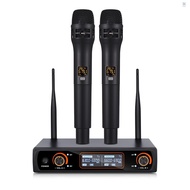FLS Professional 16 Channels UHF Wireless Handheld Microphone System 2 Microphones 1 Receiver 6.35mm Audio Cable LCD Display Cardioid Microphone and Receiver 16 Channels for Karaok