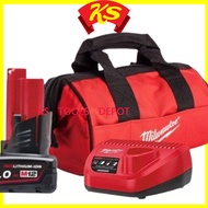 Milwaukee M12 Starter Pack M12B6 M12 x 6.0ah Battery + C12C M12 Charger + M12 Contractor Bag (S) Com