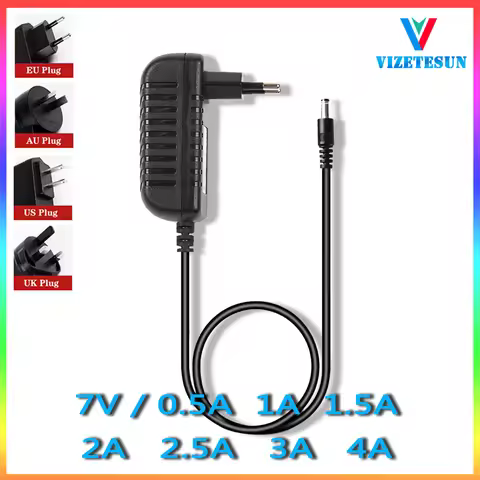 DC 7V 0.5A Power Adapter 7V 1A 1.5A 2A 2.5A 3A 4A AC 110V 240V AC DC Adapter 5.5*2.1mm Eu Plug Us Pl