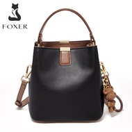 FOXER Split Leather Ladies Crossbody Shoulder Bag For Womens Bucket Bag High Quality Stylish Handbag