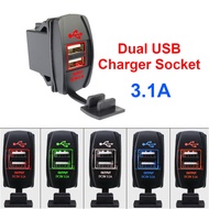 12V/24V Car Dual USB Charger Adapter 5V 3.1A Power Outlet Socket Dustproof Led for iPhone Xiaomi Red
