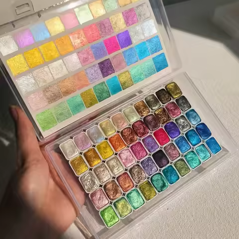 Glitter Watercolor Paints Set, 50 Colors Watercolor Paint, Wooden Box, for Professional, Artists, Il