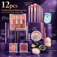 12-Piece Pro Makeup Kit | Air Cushion Foundation + 16-Color Nude Pink Eyeshadow & 2 Blushes, Full Se