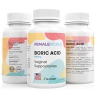 FEMALE RITUALS Boric Acid Suppositories for Women 600mg 30 Pack - Odor & Yeast Solution Boric Acid S