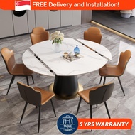 [SG] Rotate Extendable Round Dining Table Set | 1.3m-1.5m | Sintered Marble &amp; Chairs | Nordic Stone For HDB Condo Landed