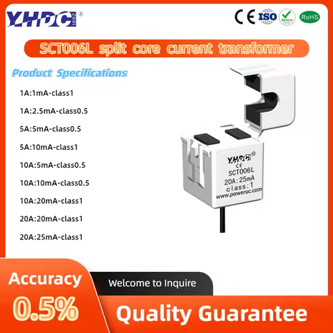 YHDC Split Core Current Transformer SCT006L Rated Input 1A/5A/10A/20A Output 1mA/2.5mA/5mA/10mA/20mA