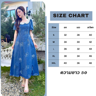 CHOE PAN เดรสยีนส์แต่งลายดอก ดีเทลแต่งผ้าลูกไม้ที่คอ CARDIGAN_NISTA