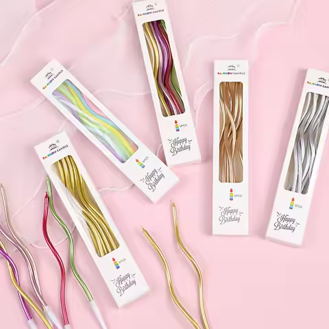 6pcs/box of colorful retro curved candle plugins for birthdays cakes, parties decorations spiral wav