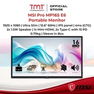 MSI Pro MP165 E6 Portable Monitor | 1920 x 1080 | Ultra Slim | 15.6" 60Hz | IPS panel | 4ms (GTG) | 