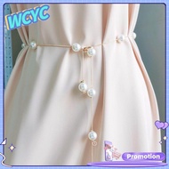 Fashion Elegant Chain Belt Women Pearl Metal Adjustable Long Belt Female Dress Thin Skinny Waist Bel