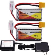 Blomiky 2 Pack 11.1V 3S 1500mAh Lipo Battery with XT60 Plug and 1 Charger for RC Evader BX RC Car Sk
