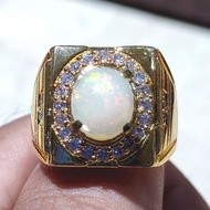 BAYAR DI TEMPAT Cincin Titanium Batu Akik White Opal Kalimaya Susu Full Jarong Ring Kotak