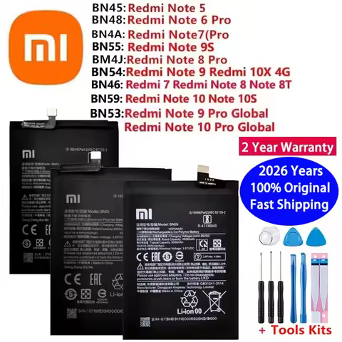 2026 Years 100% Original Battery For Xiaomi Redmi Note 5 6 7 8 8T 9 9S 10 10S 10X Pro Batteries BN53
