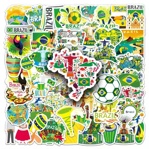50Pcs Brazil Brazilian Elements Yellow Green Colorful Country Cartoon Outdoor Travel Landscape Decor