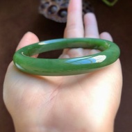 天然和田玉碧玉手鐲超美老辣綠老坑貓眼料底子細膩干淨圈口60