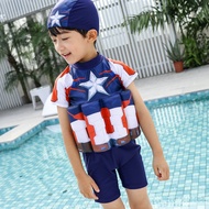 Children's Buoyancy Swimsuit Boys Girls Baby Captain America One-Piece Sunscreen Short-Sleeved Float
