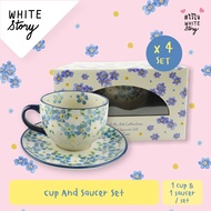 White Story - แก้วพร้อมจาน (ลายดอกForget me not) (เซท 4 กล่อง)