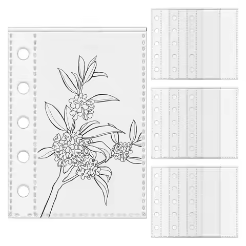 10Pcs M5 Binder Pockets 5-Ring Clear Folder Organizer Photocard Sleeve Sheets For Credit Business Ca