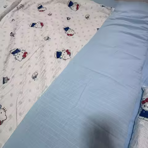 4Pcs/set Hello Kitty Bedding Anime Hello Kitty Bed Sheet Duvet Cover Washed Cotton Soft Comfortable 