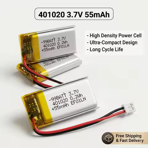 3.7V 55mAh 401020 Lithium Polymer Battery Li-Po Rechargeable Cell for Bluetooth Headset Speaker GPS 