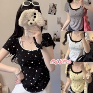 Elves Ready New 2025 Crop Top Short Sleeves Round Neck Teddy Pattern Pastel Colors Comfortable To We