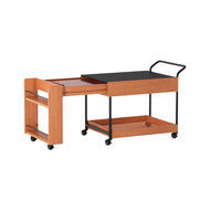 Mobile Coffee Table Oak Wood & Black Stone Adjustable Modern Living Room Side Table Multifunctional 