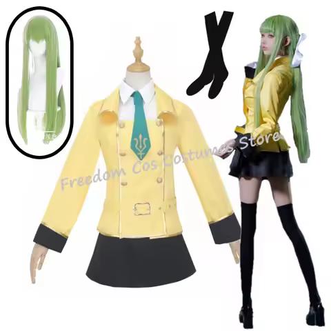 Anime Code Geass C.C. Cosplay Costume Wig C2 Code Geass: Lelouch of the Rebellion Stockings Bow Unif
