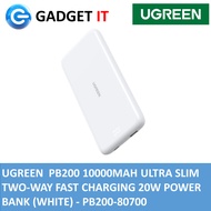UGREEN PB200 10000MAH ULTRA SLIM TWO-WAY FAST CHARGING 20W POWER BANK (WHITE) - PB200-80700