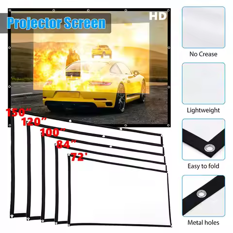 60/72/84/100/120/150 Inch Projector Screen 16:9 Home Cinema Theater Movie High Density Outdoor Camp 
