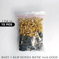 15 Pcs Vario Beat Clip Bolts 4x16 gold / Honda Clip Bolts All Types of Automatic Gold 4x16