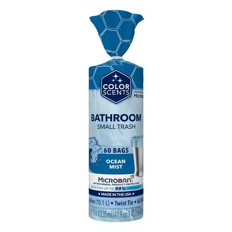 Light Blue Ocean Scented Small Trash Bags, 4 Gallon, 60 Count with Twist Tie and Odor Control