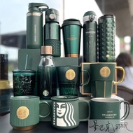 Starbucks Dark Green Striped Mermaid Goddess Gradient Nameplate Glass Straw Mug Desktop Thermos Cup Starbucks Cup