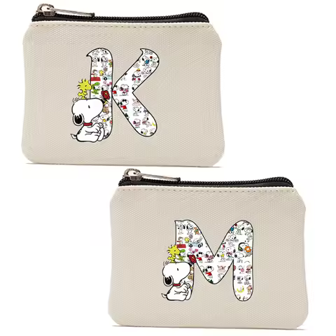 Fashion Snoopy Anime A-Z Letter Printed Cartoon Canvas Coin Bag Purse Girls Boys Bus ID Credit Card 