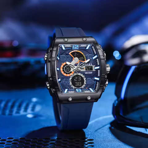 SMAEL 8109 New Men's Square Dual Display Sport Watch - 50M Waterproof Luminous Alarm Chrono Dual Tim