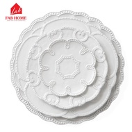 White French Embossed French Ceramic Dinnerware 3 pc Set White Plate