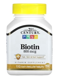 Biotin 800 mcg, 110 Tablets 21st Century  ของแท้ 100%