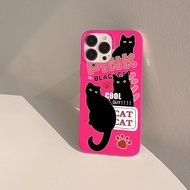 แมวดำ ความนิยม Macaron Jelly TPU เคสโทรศัพท์ For iPhone เคส 11 13 12 14 15 Pro Max X Xs Max XR 7 8 Plus SE 2020 SE2 Soft Case นิ่มกันกระแทก เคสไอโฟน11