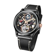 Best Arbutus Automatic Dual Time Black Leather Strap Men Watch AR1901B