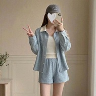 Hermoso.b Colorblock Denim Jacket+Shorts Set Two-Piece 0890-3