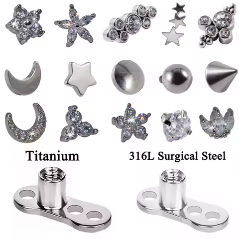 1 PC Surgical Steel Dermal Anchor Moon Shape Micro Dermal Anchor Flower Star Piercings Skin Diver Pi