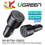 UGREEN UG-EC701-35023 FAST CAR CHARGER 63W USB-C PD + USB-A /DUAL PORT 45W+18W/ PD3.0 + QC 3.0/ SUPP