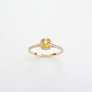 天然橢圓形黃色剛玉 微鑲鑽石 純 18K 金戒指 | 客製手工 復古