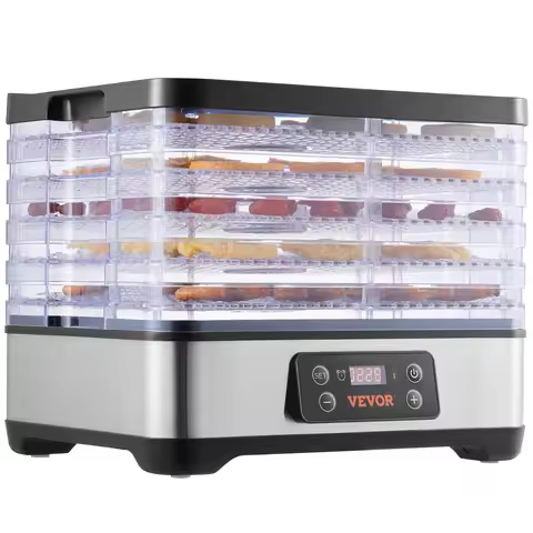 SucceBuy 5 Tray Food Dehydrator Machine 300W Stainless Steel Electric Food Dryer w/ Digital Adjustab
