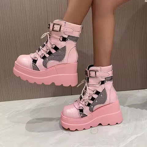 2024 New Comfortable Wedge Rider Boots Women's Plus Size 35-43 Punk Style Platform Cosplayer Women's