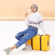 Women's Boyfriend Jeans Ripped Layered Furing Ebita Ripped Ripped Ripped Hijab Jeans Destroy Levis
