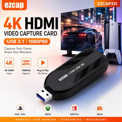 Ezcap331 4K HDMI Video Capture Card USB3.1 1080P60 Game Recorder for DSLR Camera PS5 Xbox Switch OBS