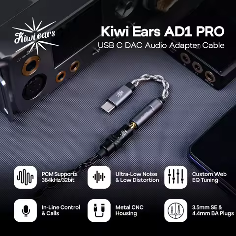 Kiwi Ears AD1 Pro Upgraded USB-C Dongle Greater Power with Lower Distortion & Plug-And-Play Compatib